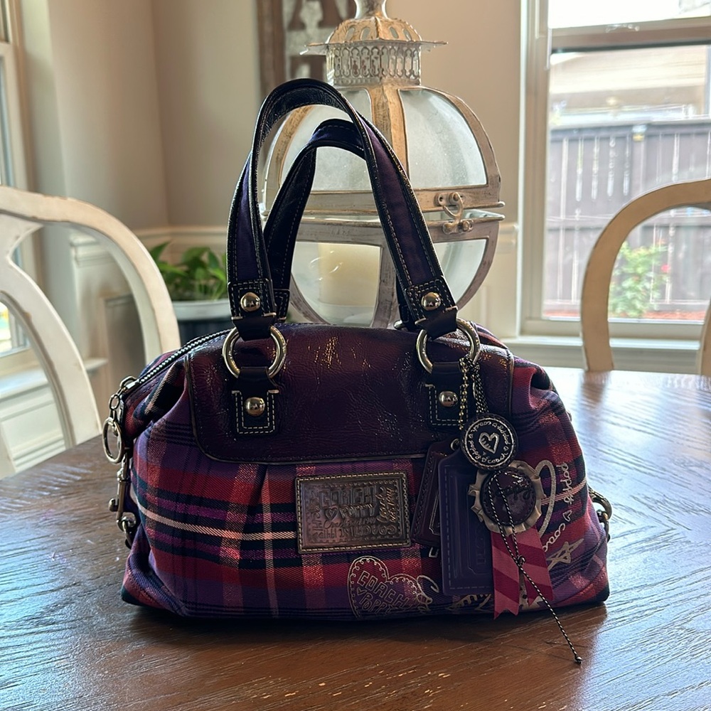 Plaid Designer Handbag - Purple and Black